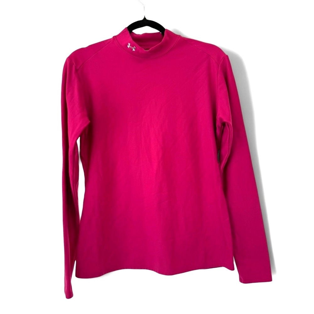 Under Armour ColdGear Mock Neck Long Sleeve Shirt Pink XL Compression Base Layer